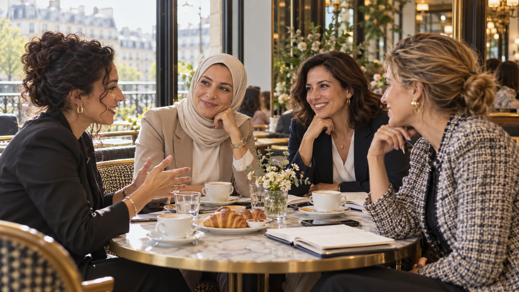 Professionnelles partageant une conversation dans un café